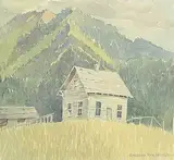 Barbara Roe Hicklin, Untitled - Cabin in the Hills, watercolour on paper