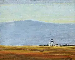 Hans Herold, Chamberlain Sask, 1975, oil on wood board