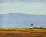 Hans Herold, Chamberlain Sask, 1975, oil on wood board