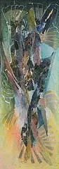 Mitsu Ikemura, A Gold Leaf Phoenix Dances, mixed media on paper