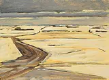 Robert F.M. McInnis, Road into Gull Lake, Day After a Blizzard, 1984, oil on paper board