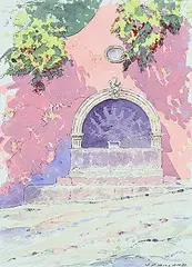 Jim Millard, The Wall Fountain, 2001, watercolour and ink on paper