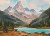 Frederick Priddat, Mt. Sir Donald Kicking Horse River, oil on canvas