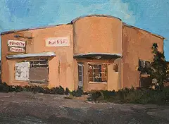 Monica Tap, Untitled - Gas Station, 1997, oil on wood board