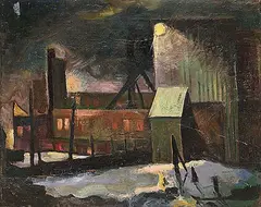 Gustav Oswald Weisman, Untitled - Mine Head at Night, 1950, oil on paper board
