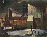 Gustav Oswald Weisman, Untitled - Mine Head at Night, 1950, oil on paper board