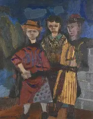 Maxwell Bennett Bates, Three Girls, 1953, oil on canvas board
