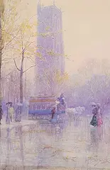 Frederic Marlett Bell-Smith, London Street in the Rain, 1905, watercolour on paper