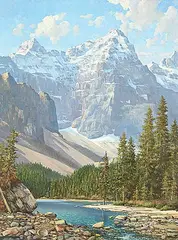 Duncan MacKinnon Crockford, Mt. Bowlen, The Valley of the Ten Peaks, Moraine Lake, Alberta, 1990, oil on canvas