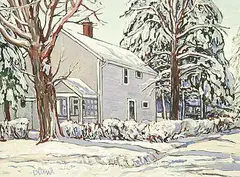 William Duma, Snow Covered Hedge, oil on canvas