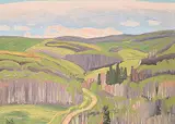 Illingworth Kerr, First Green, Alberta Foothills, oil on wood board