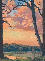 André Lapine, Untitled - Summer Sunset, oil on paper board