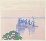 Walter J. Phillips, Cathcart's Island, Muskoka #47, 1927, colour wood block on paper