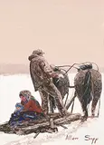 Allen Sapp, Untitled - Family Sled, acrylic on canvas