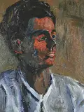William Lewy Leroy Stevenson, Self Portrait, oil on cloth [window blind]