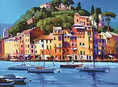 Mike Svob, Untitled - Sail Boats in the Harbour, acrylic on canvas
