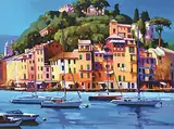 Mike Svob, Untitled - Sail Boats in the Harbour, acrylic on canvas