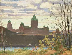 Frederick Bourchier Taylor, The Chateau Frontenac etc. from Levis, 1949, oil on panel