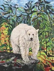Maureen Enns, Spirit Bear in Great Bear Rainforest, 2016, mixed media on canvas