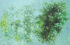Barbara Howard, Untitled - Connections in Green and Blue, oil on wood board