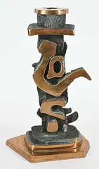 Untitled - Candlestick with Abstract Symbol Stem #1/1 by Roy Leadbeater, bronze sculpture, sold Apr 2024
