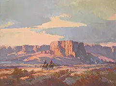 Jack Elmo King, Untitled - Sunset on the Range, oil on wood board