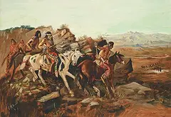 Charles - After Russell, Ambush of a Pack Train, oil on canvas