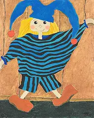 Francoise Cardinal, Polichinelle #22 - In a Happy Mood, oil on paper board