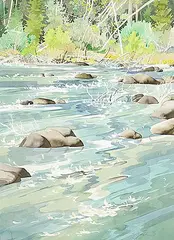 Edward William Godwin, Untitled - The Little Rapids, watercolour on paper