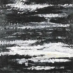 Untitled - Black and White Striations by Shawn Evans, acrylic on wood board, sold Apr 2024