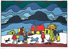 Ted Harrison, Northern Sky #74/150, 1980, colour silkscreen on paper