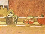 Robert F.M. McInnis, Study in Red and Green on a Rainy Day, 1983, oil on wood board