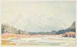Mount Rundle in Winter #106/200 by Margaret Shelton, 1978, lino block in eight colours on paper, sold Apr 2024