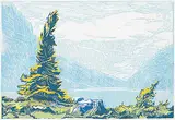 Lake Louise #34/100 by Margaret Shelton, 1984, lino block in three colours on paper, sold Apr 2024