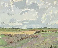 Untitled - Serene Landscape by John Davenall Turner, oil on paper board, sold Apr 2024
