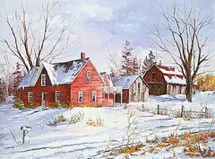 Marjory Caswell, Niagara Township Farmhouse, oil on wood board