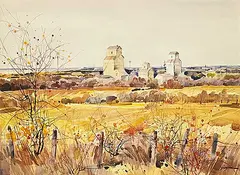 Tinyan Chan, Untitled - Prairie Farm, watercolour on paper