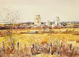 Tinyan Chan, Untitled - Prairie Farm, watercolour on paper