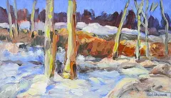 Louise Cook, Winter Woods, 2009, oil on wood board