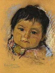 Nicholas Raphael de Grandmaison, Child with Blue Beads and Purple Scarf, 1942, pastel on sandpaper