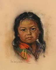 Nicholas Raphael de Grandmaison, Untitled - Child with Red Scarf, pastel on sandpaper