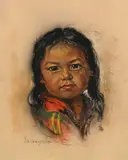 Nicholas Raphael de Grandmaison, Untitled - Child with Red Scarf, pastel on sandpaper