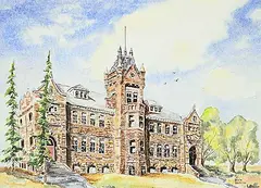 Greta Doudreau, Untitled - Central High School [Calgary Collegiate Institute, 13th Ave SW], watercolour and ink on paper