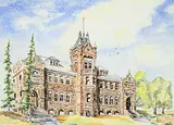 Greta Doudreau, Untitled - Central High School [Calgary Collegiate Institute, 13th Ave SW], watercolour and ink on paper