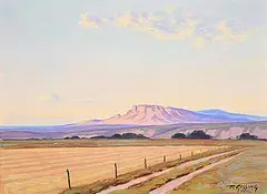 Untitled - Pink Ridge in the Distance by Roland Gissing, oil on canvas board, sold Mar 2024