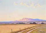 Roland Gissing, Untitled - Pink Ridge in the Distance, oil on canvas board
