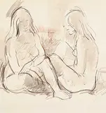 Henry George Glyde, Untitled - Two Nude Women, ink and conte on paper