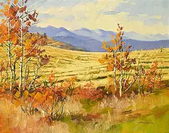Untitled - Harvest in the Foothills by Mannie Gonsalves, oil on canvas, sold Mar 2024