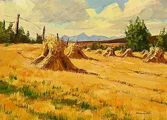 Low Profile - S. Alberta by Mannie Gonsalves, oil on wood board, sold Mar 2024