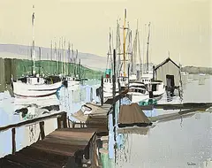 Jack Hambleton, West Coast Fish Boats, 1972, oil on canvas board